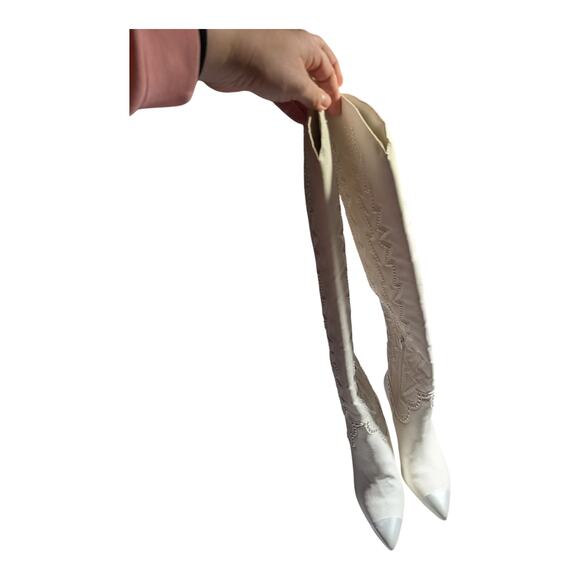 Gianni Bini Katerina White Over the Knee Pearl Bridal Stiletto Cowboy Boots 9.5 - Picture 2 of 9